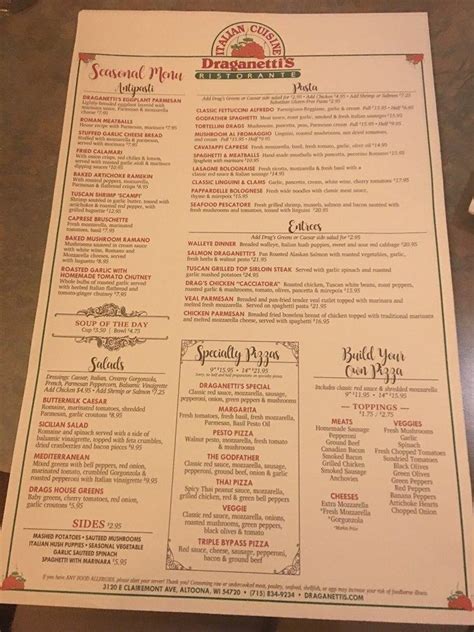 draganetti restaurant menu